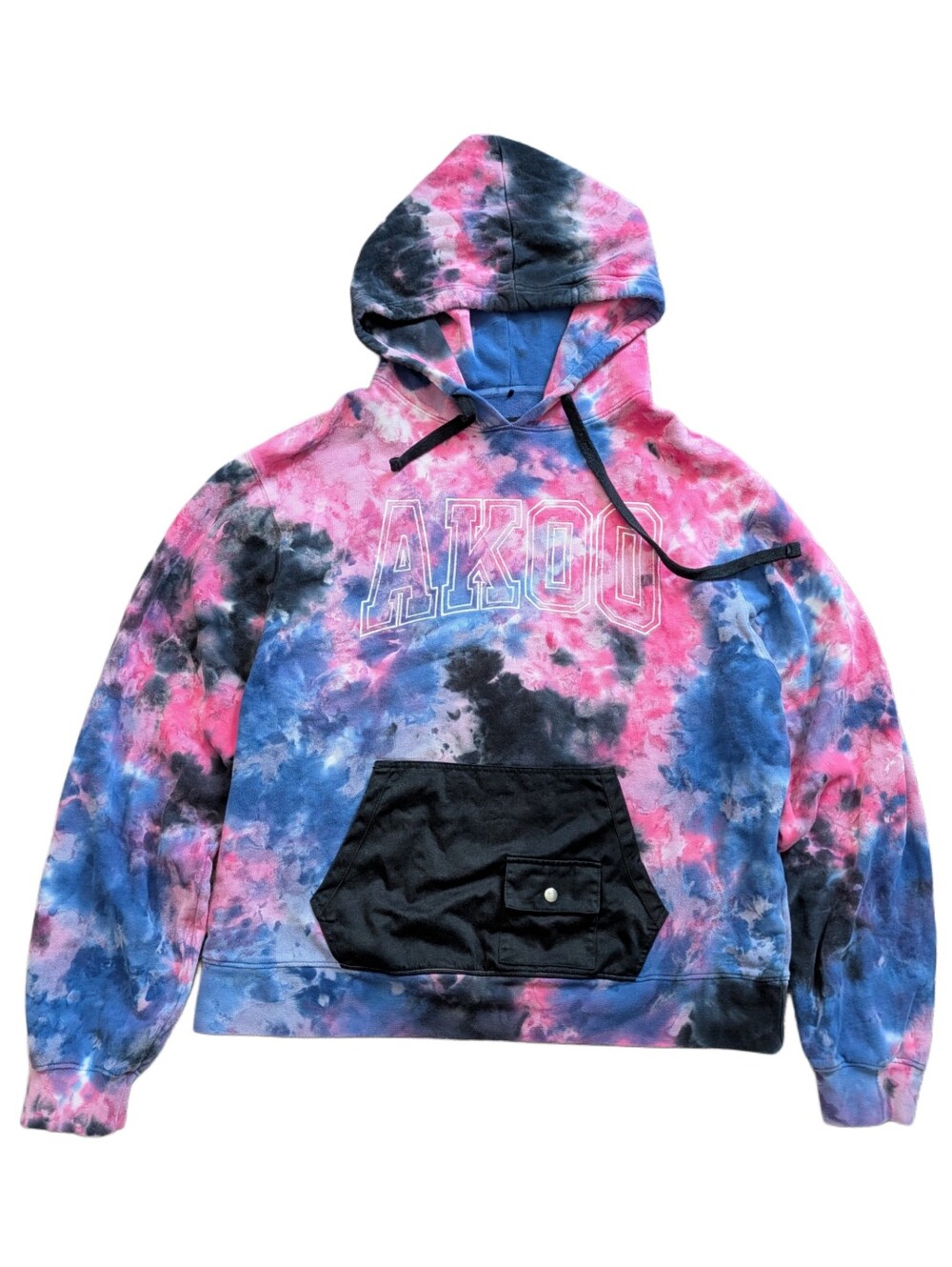 AKOO Mens Pink Blue Black Space Tie-Dye Streetwear Pullover Hoodie Size 2XL